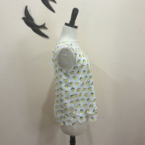 Maison Jules Lemon Print Sleeveless Blouse with Scalloped Hem - S - Picture 3 of 11